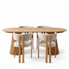 Matbordsset – 4 st. Eloise i beige med eklook + matbordet Lewis, Ø120 i ek, med utdragbar skiva