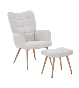 Robert fåtölj med fotpall – beige tyg med eklook