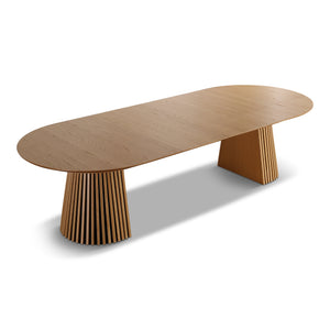 Lewis – Ovalt matbord med lameller i ekfanér med utdrag 200/250/300 cm – 2 tilläggsskivor medföljer