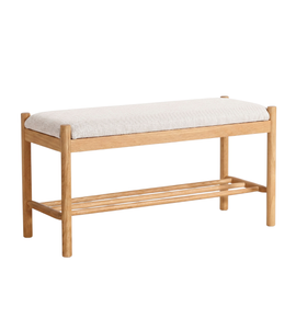 Mathew-bänk i ek med stoppad sits i beige, 90x35x45 cm