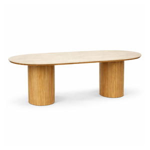 Enzo ovalt matbord med stenskiva i beige och ekunderrede 220x100x76 cm