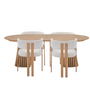 Matbordsset – 4 st. Eloise i beige med eklook + matbordet Lewis, Ø120 i ek, med utdragbar skiva