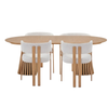 Matbordsset – 4 st. Eloise i beige med eklook + matbordet Lewis, Ø120 i ek, med utdragbar skiva