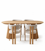 Matbordsset – 4 st. Eloise i beige med eklook + matbordet Lewis, Ø120 i ek, med utdragbar skiva