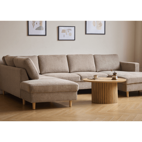 Jennifer högervänd U-soffa i sand med schäslong - L: 300 x D: 208 x H: 82 cm