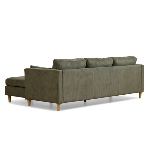 Ellis - Höger- och vänster-vändbar schäslongsoffa i grönt sammet - L: 215 x D: 82 x H: 78 cm