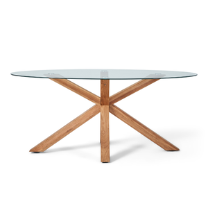 Sidney - Matbord i glas med ben i massiv ek 175x90 cm