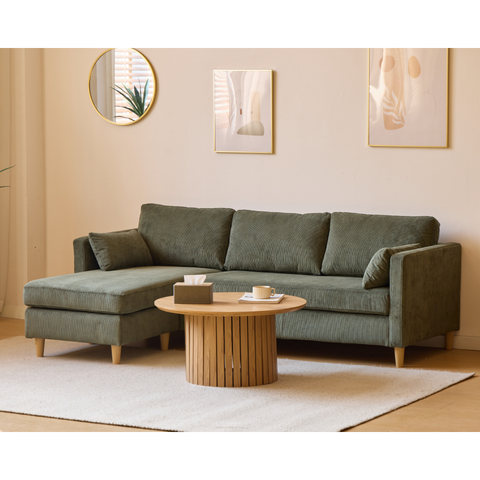 Ellis - Höger- och vänster-vändbar schäslongsoffa i grönt sammet - L: 215 x D: 82 x H: 78 cm