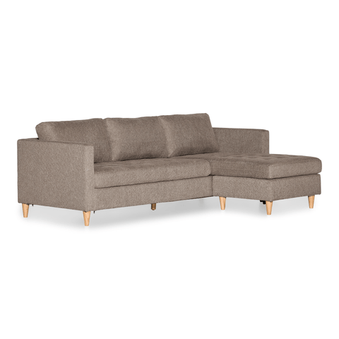 Lulu - Höger- och vänstervänd vändbar schäslongsoffa i sand - L: 215 x D: 82 x H: 78 cm