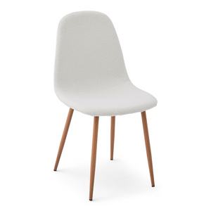 Anna matstol - vit bouclé med ben i eklook