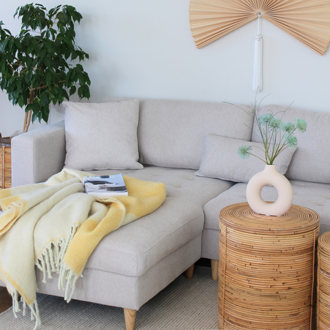 Brandy - Höger- och vänstervänd vändbar schäslong soffa i beige  - L: 290 x D: 96 x H: 80 cm