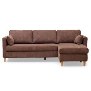 Ellis - Höger- och vänstervänd vändbar schäslongsoffa i brun sammet - L: 215 x D: 82 x H: 78 cm
