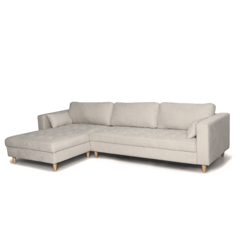 Brandy - Höger- och vänstervänd vändbar schäslong soffa i beige  - L: 290 x D: 96 x H: 80 cm