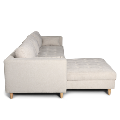 Brandy - Höger- och vänstervänd vändbar schäslong soffa i beige  - L: 290 x D: 96 x H: 80 cm