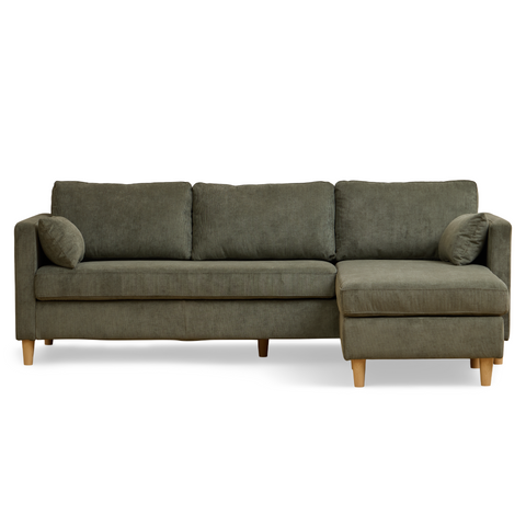 Ellis - Höger- och vänster-vändbar schäslongsoffa i grönt sammet - L: 215 x D: 82 x H: 78 cm