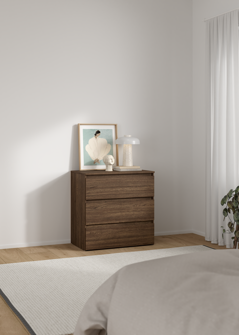 Maise byrå H:70 x B:70 x D:41 cm med 3 lådor i rökt eklook