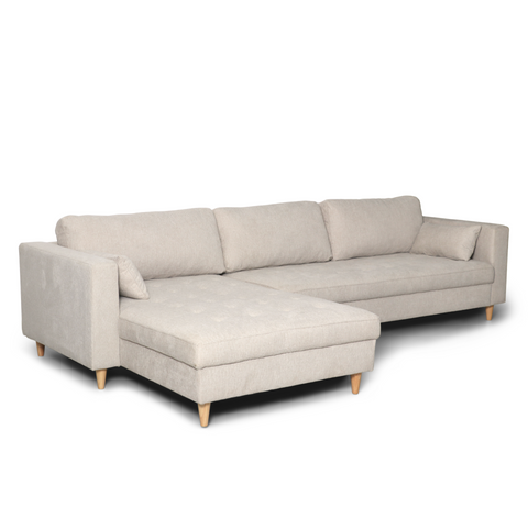 Brandy - Höger- och vänstervänd vändbar schäslong soffa i beige  - L: 290 x D: 96 x H: 80 cm