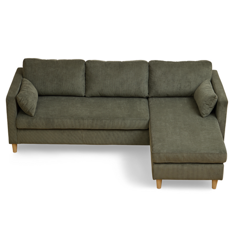 Ellis - Höger- och vänster-vändbar schäslongsoffa i grönt sammet - L: 215 x D: 82 x H: 78 cm