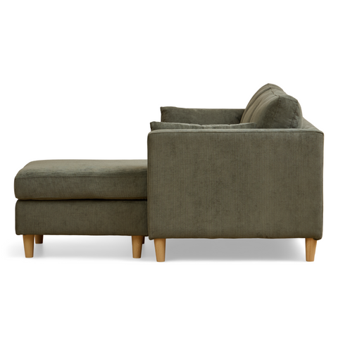 Ellis - Höger- och vänster-vändbar schäslongsoffa i grönt sammet - L: 215 x D: 82 x H: 78 cm
