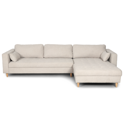 Brandy - Höger- och vänstervänd vändbar schäslong soffa i beige  - L: 290 x D: 96 x H: 80 cm