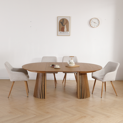 Jenna matstol - beige textil med eklook