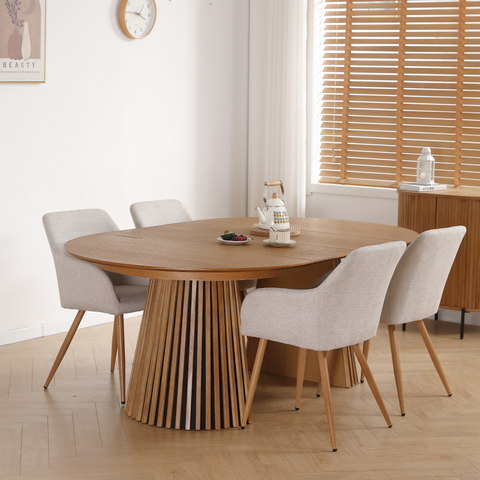 Jenna matstol - beige textil med eklook
