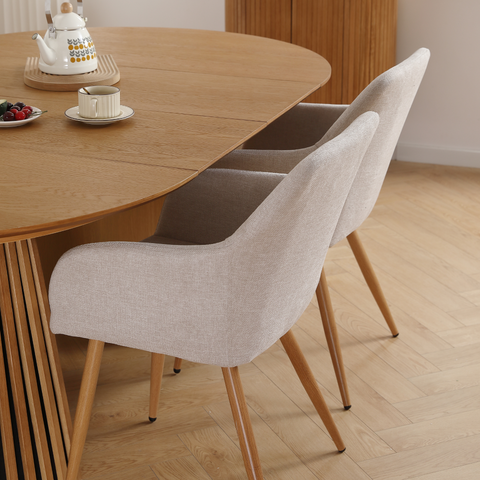 Jenna matstol - beige textil med eklook