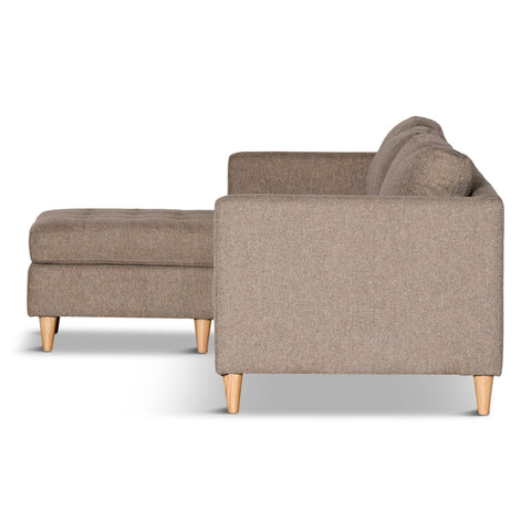 Lulu - Höger- och vänstervänd vändbar schäslongsoffa i sand - L: 215 x D: 82 x H: 78 cm