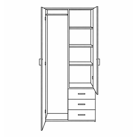 Malia garderob vit 2 dörrar 3 lådor