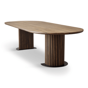 Matteo - Plankbord med lamellunderrede i rökt massiv ek 300x120x77 cm