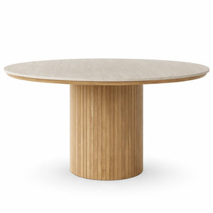 Enzo runt matbord med beige stenskiva och ekunderrede Ø120 cm