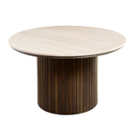 Enzo soffbord med stenbordsskiva och rökt ek lamellfot Ø78 cm