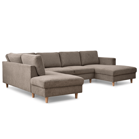 Jennifer högervänd U-soffa i sand med schäslong - L: 300 x D: 208 x H: 82 cm