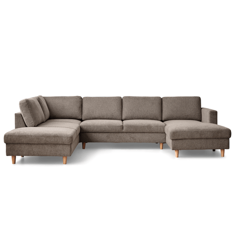 Jennifer högervänd U-soffa i sand med schäslong - L: 300 x D: 208 x H: 82 cm