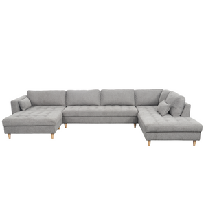 Brandy – vänstervänd U-soffa i grått med schäslong –  L: 366 x D: 211 x H: 80 cm
