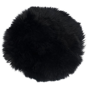 Rund sittdyna i imiterad fårull - Svart 35 cm